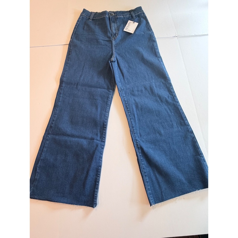 Zenana‎ Womens XL Wide Leg Jeans Dark Wash Raw Hem High Waist